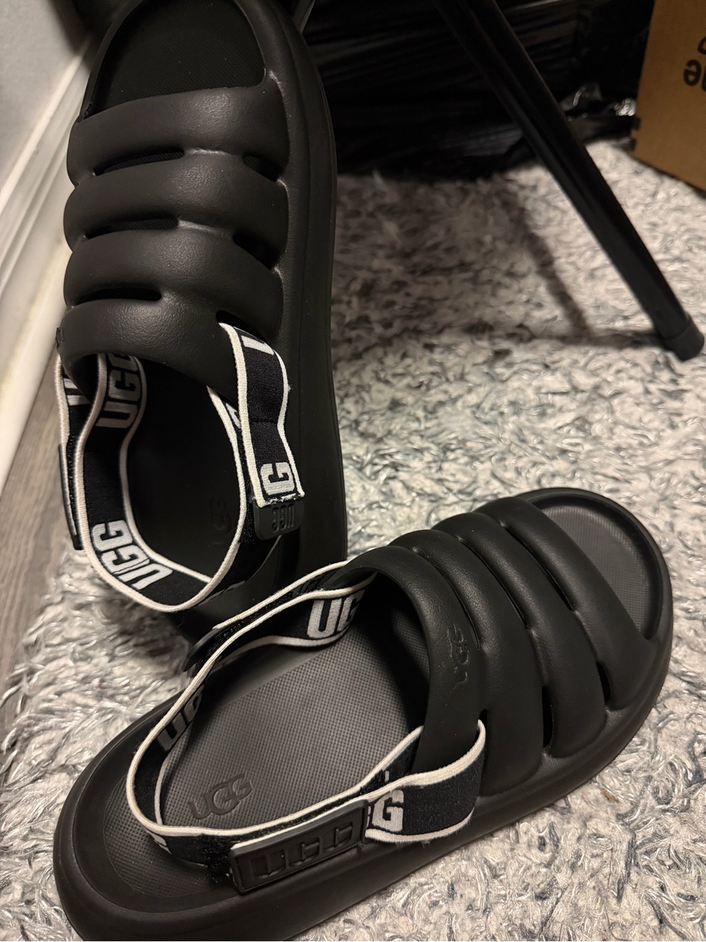 UGG Black Quilted Slide Sandals with Branded Heel Strap